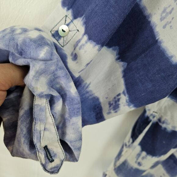 Beaches & Boho Seas the Dream Tie Dye Tunic Top Blouse XL Blue Roll Tab Sleeve - Picture 8 of 10